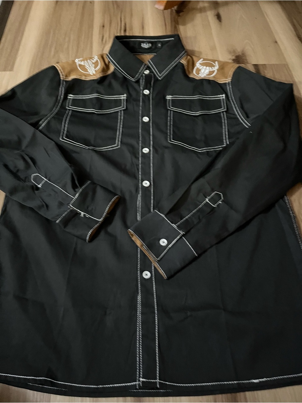 ZsJr Vaquero Cowboy Western Longhorn Skull Button Up Dress Shirt Mens Sz M